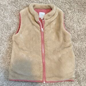 Eyelet and Ivy boys Tan Fleece Vest with Red Gingham Lining. Size 6.
